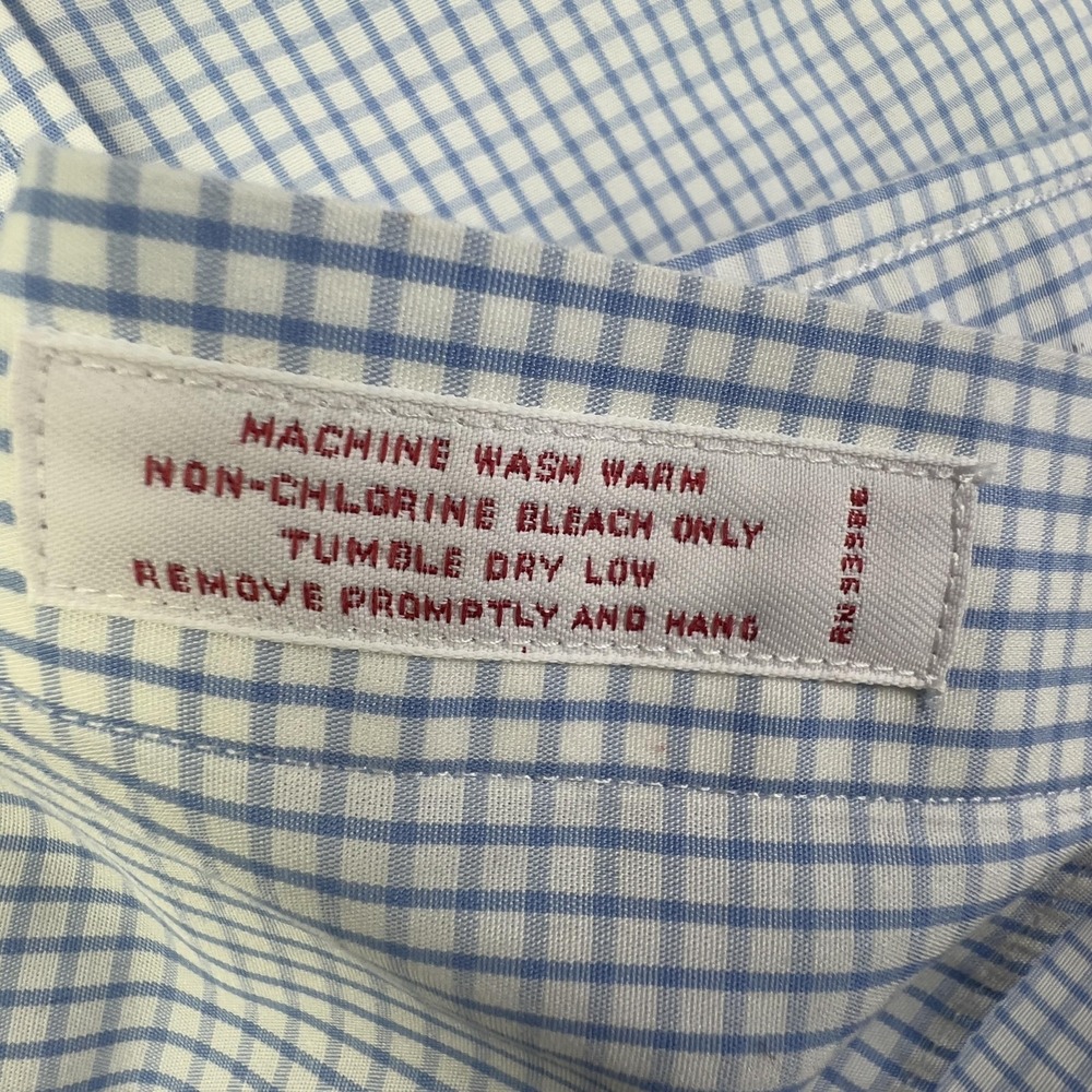 Brooks Brothers Dress Shirt Mens 17 Blue Check Non Iron Long Sleeve Cotton - Picture 5 of 8